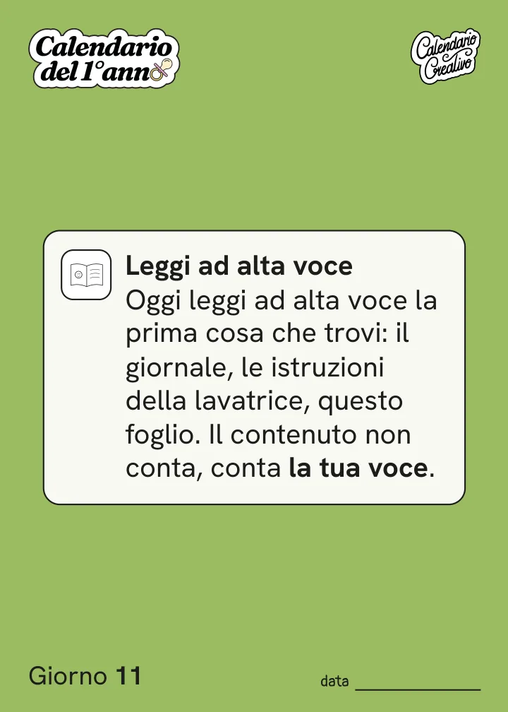 Foglio del Giorno 11 del Calendario del Primo Anno: Leggi ad alta voce