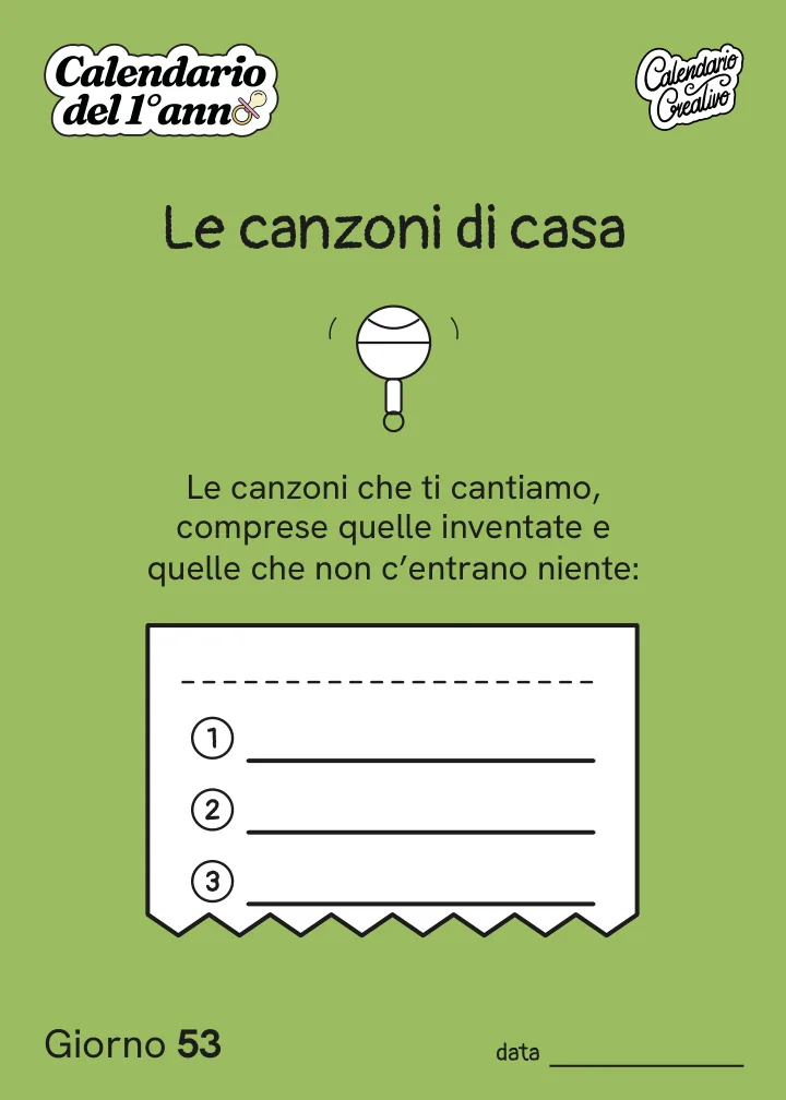 Foglio del Giorno 53 del Calendario del Primo Anno: Le canzoni di casa