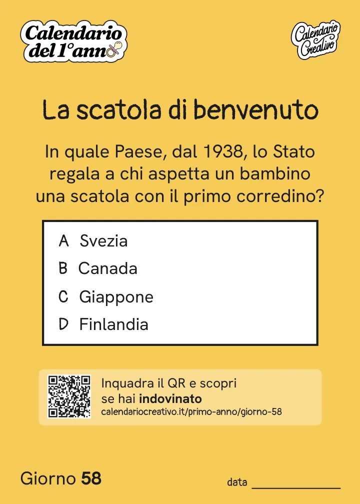 Foglio del Giorno 58 del Calendario del Primo Anno: La scatola di benvenuto