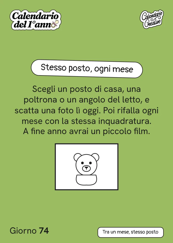 Foglio del Giorno 74 del Calendario del Primo Anno: Stesso posto, ogni mese