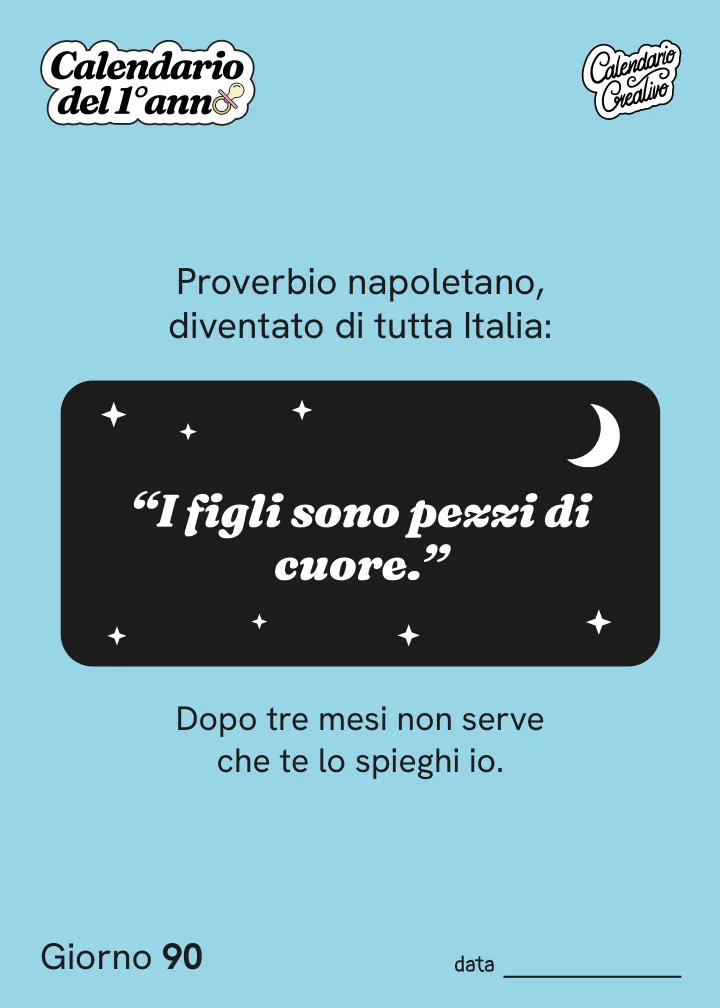 Foglio del Giorno 90 del Calendario del Primo Anno: "I figli sono pezzi di cuore."