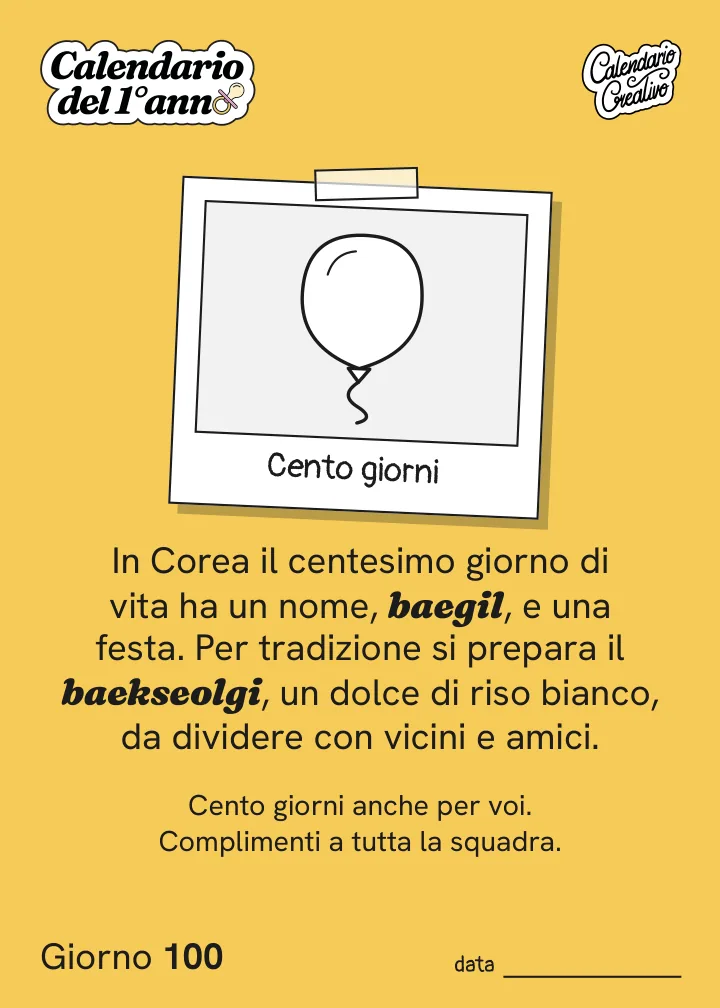 Foglio del Giorno 100 del Calendario del Primo Anno: Cento giorni