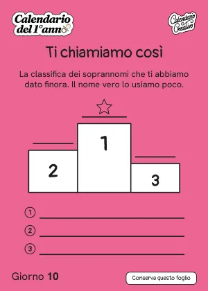 Foglio del Giorno 10 del Calendario del Primo Anno: Ti chiamiamo così