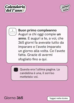 Foglio del Giorno 365 del Calendario del Primo Anno: Buon primo compleanno